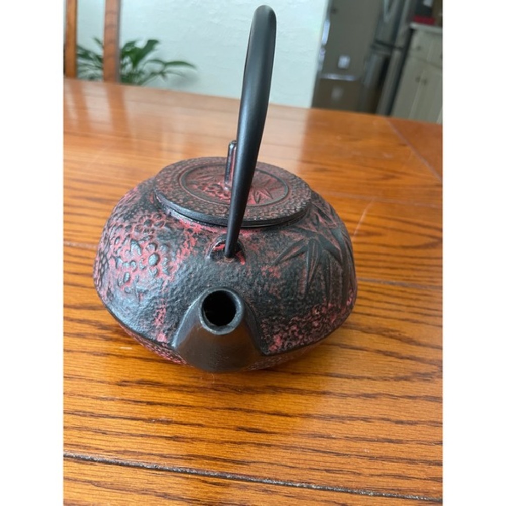 Cast Iron Tea Pot Loose Tea Strainer Japanese Tetsubin Teapot Red Black Bamboo - Picture 3 of 9